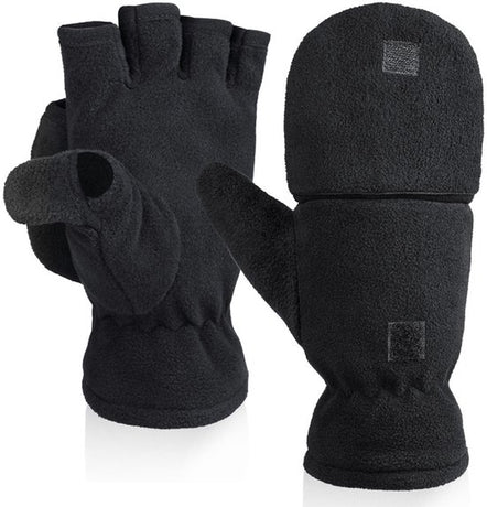 Unisex warm fleece gloves with fold-over top - Half-finger gloves - Warm gloves - Half-finger design - Suitable for writing, cycling, photo sessions with your partner - Winter gloves - Winter gift - Warm - Black XL