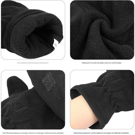 Unisex warm fleece gloves with fold-over top - Half-finger gloves - Warm gloves - Half-finger design - Suitable for writing, cycling, photo sessions with your partner - Winter gloves - Winter gift - Warm - Black XL