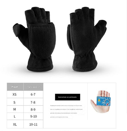 Unisex warm fleece gloves with fold-over top - Half-finger gloves - Warm gloves - Half-finger design - Suitable for writing, cycling, photo sessions with your partner - Winter gloves - Winter gift - Warm - Black XL