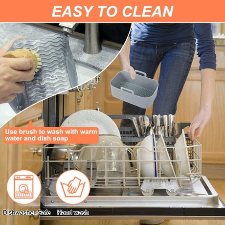 Two-piece air fryer accessory mat - silicone air fryer mat - gray - 19.5*16.5 cm
