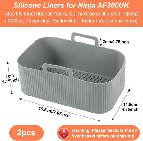 Two-piece air fryer accessory mat - silicone air fryer mat - gray - 19.5*16.5 cm