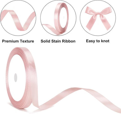 Gift Wrap - 22m Pink Satin Ribbon - 10mm Wide - Suitable for gift wrapping, Valentine's Day decorations, thick fabrics - handmade and wedding decorations