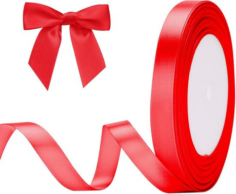 Gift Wrap - 22m Long Red Satin Ribbon - 10mm Wide - Suitable for Gift Wrapping, Valentine's Day Decorations, Heavy Fabrics - Handmade and Wedding Decorations