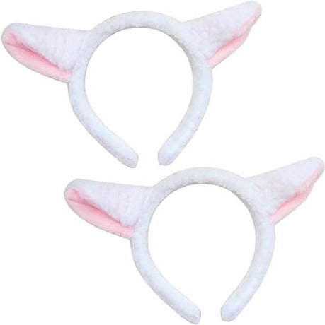 2-Piece Animal Headbands - With Sheep Ears - Cute Headbands for Adults and Kids to Role Play - White and Pink Sheep Costume Accessories