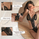 Women's Sexy Lingerie Set - Sexy Bodysuit - Women's Nightgown - Sexy Nightgown - Semi-sheer Lace-Up Front Panel - Adjustable Off-the-Shoulder Bra - Perfect Sexy Lingerie - Valentine's Day Gift - Size M - Black