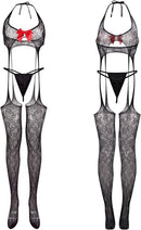 Lingerie sets - Sexy women's fishnet body with stockings - Transparent body - Lingerie set with bow and garter belt - Lace panties - Transparent babydoll lingerie with bra - Mesh nightgown with thong - Valentine's Day gift
