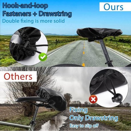 Bicycle saddle cover - Waterproof saddle cover - Rainproof saddle cover - Waterproof bicycle saddle cover with drawstring - Outdoor saddle cover - Bicycle accessories - Universal - Rain and dustproof - 24*27 cm - Black