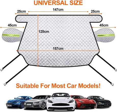 Car Sunshade for Windshield - Car Sun Visor - Winter Cover, Anti-Ice, Dustproof, UV Protection, Snowproof - Suitable for Most Car Models - 197*125cm