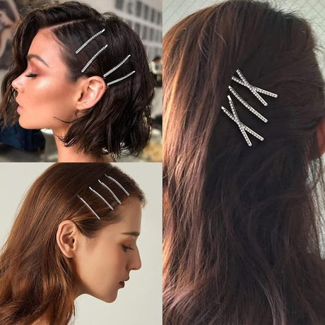 Sparkling Silver Hair Clips with Rhinestones (20 pcs) - Metal Hair Clips - Decorative - Hair Accessories for Women, Girls & Ballerinas - Party & Daily Hair Accessories