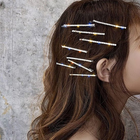 Sparkling Silver Hair Clips with Rhinestones (20 pcs) - Metal Hair Clips - Decorative - Hair Accessories for Women, Girls & Ballerinas - Party & Daily Hair Accessories