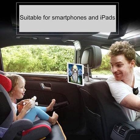 Smartphone holder - Multifunctional car phone holder with clip - Adjustable phone holder - Telescopic phone holder - Car phone holder for headrest, Car tablet holder for back seat - Black