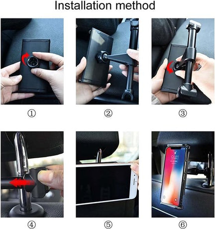 Smartphone holder - Multifunctional car phone holder with clip - Adjustable phone holder - Telescopic phone holder - Car phone holder for headrest, Car tablet holder for back seat - Black