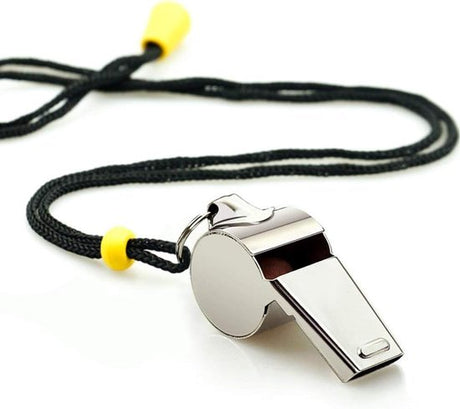 Whistle - 2-piece - Stainless steel sports whistle with lanyard - High volume whistle for survival and rescue - Suitable for coaches, referees and match officials