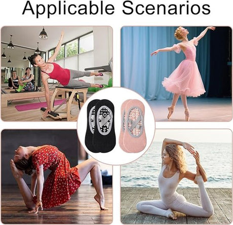 Yoga socks (2 pairs) - Non-slip socks - Women's non-slip yoga socks - Sizes 35-41 - Women's Pilates socks, non-slip - Fitness non-slip - Suitable for Pilates, Dance, Fitness