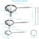 Stainless Steel Funnel Set - Set of 3 - Kitchen Funnels - Various Sizes - Funnels with Long Handles - With 2 Cleaning Brushes - Diameter: 7.5cm/5.5cm/4.5cm - Suitable for kitchen bottles, thermoses, small spice powders and k