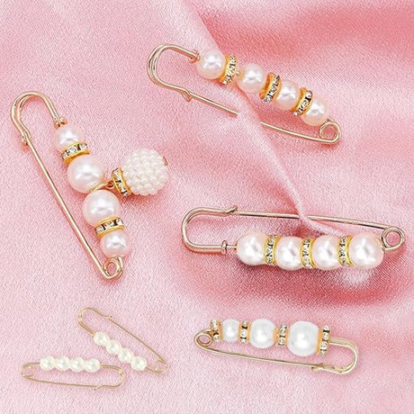 Safety pins - (8 pcs) - Pins - Decorative pins - Brooches - Can be used to fasten clothes, trousers, skirts, vests, necklaces, imitation pearl brooches - Suitable for women and girls - Extension for safety trousers