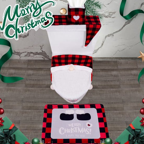 Toilet Seat Covers - Set of 4 - Christmas Toilet Seat Covers - Christmas Bathroom Accessories - Cute Christmas Dwarf Toilet Seats - Christmas Bathroom Decorations - Easy to Clean - Non-Slip Toilet Mats