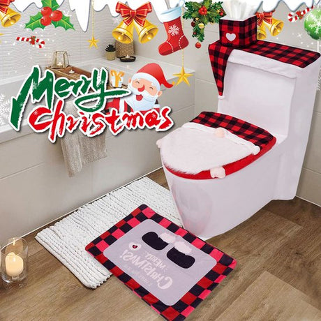 Toilet Seat Covers - Set of 4 - Christmas Toilet Seat Covers - Christmas Bathroom Accessories - Cute Christmas Dwarf Toilet Seats - Christmas Bathroom Decorations - Easy to Clean - Non-Slip Toilet Mats
