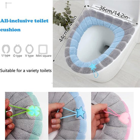 Toilet Seat Covers - 3-Pack - Soft Toilet Seat Covers - Soft and Comfortable Winter Toilet Seat Covers - With Hanging Ring - Reusable Toilet Seat Covers - Universal Toilet Seat Covers - Easy to Install - Pink - Green - Blue