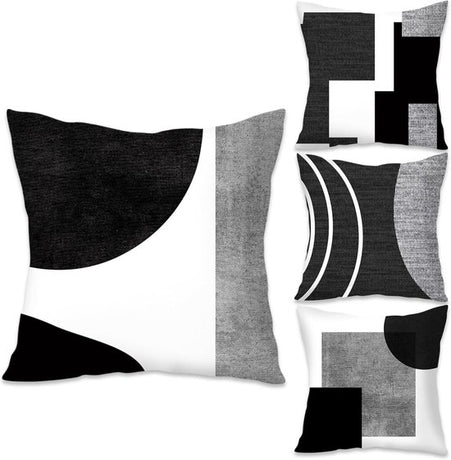 Pillowcase - 4-pack - Pillowcases with abstract geometric pattern - 45x45 cm - Pillowcases with zipper - Black and white pillowcases (pillow insert not included)