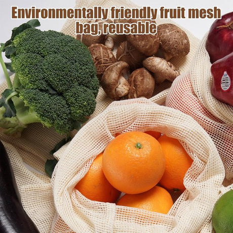 Mesh Bags - Pack of 9 - Reusable Mesh Bags for Fruits and Vegetables - Cotton Mesh Bags for Groceries - Portable Vegetable Bags in 3 Sizes - Storage Bags for Fruits and Vegetables
