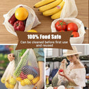 Mesh Bags - Pack of 9 - Reusable Mesh Bags for Fruits and Vegetables - Cotton Mesh Bags for Groceries - Portable Vegetable Bags in 3 Sizes - Storage Bags for Fruits and Vegetables