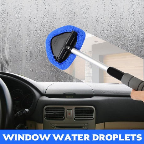Car Window Cleaning Kit - 5-Piece - Car Window Cleaning Tool - Car Window Cleaning Tool - Car Window Cleaning Brush with Telescopic Handle - 1 Handle + 4 Blue Cloths + 1 50ml Spray Bottle