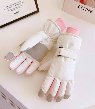 Gloves - Warm gloves - Women's gloves - Ski gloves - Winter outdoor cycling gloves - Touchscreen support - Waterproof - Non-slip - Fleece lined - Warm - Thickened - White