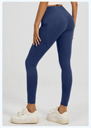 Slim Fit Sports Pants - High Waist Yoga Pants with Side Pockets - Soft and Stretchy Blended Fabric, Breathable and Comfortable - Skinny Fit with Elastic Waist - Suitable for Yoga, Fitness, Walking and Daily Use (Dark Blue, Size L)