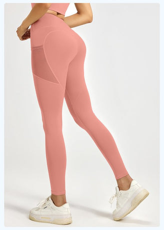 Slim Fit Sports Pants - High Rise Yoga Pants with Side Pockets - Soft and Stretchy Blended Fabric, Breathable and Comfortable - Skinny Fit with Elastic Waist - Suitable for Yoga, Fitness, Walking and Daily Use (Light Pink, Size XL)