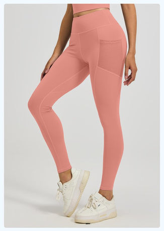 Slim Fit Sports Pants - High Rise Yoga Pants with Side Pockets - Soft and Stretchy Blended Fabric, Breathable and Comfortable - Skinny Fit with Elastic Waist - Suitable for Yoga, Fitness, Walking and Daily Use (Light Pink, Size XL)