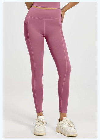 Slim Fit Sports Pants - High Waist Yoga Pants with Side Pockets - Soft and Stretchy Blended Fabric, Breathable and Comfortable - Skinny Fit with Elastic Waist - Suitable for Yoga, Fitness, Walking and Daily Use (Dark Pink, Size XL)