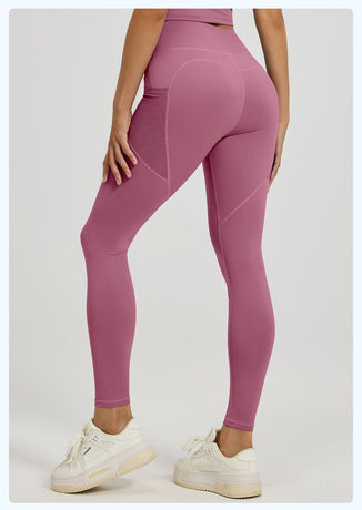 Slim Fit Sports Pants - High Waist Yoga Pants with Side Pockets - Soft and Stretchy Blended Fabric, Breathable and Comfortable - Skinny Fit with Elastic Waist - Suitable for Yoga, Fitness, Walking and Daily Use (Dark Pink, Size XL)