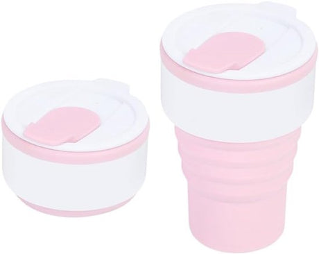 Collapsible Silicone Camping Cup – 385ml – Travel and Drinking Cup with Lid, Dishwasher Safe – Ideal for Camping, Hiking and Office (White)