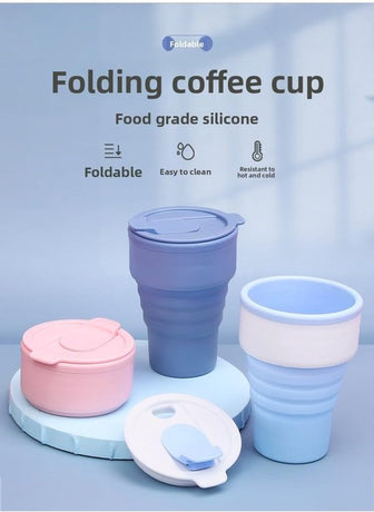 Collapsible Silicone Camping Mug – 385ml – Travel and Drinking Mug with Lid, Dishwasher Safe – Ideal for Camping, Hiking and Office (Pink)