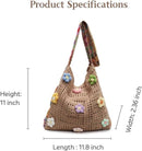 Women's shoulder bag - Embroidered bag - Handmade crocheted fabric bag - Colorful patterns - Perfect for shopping and holidays - Khaki