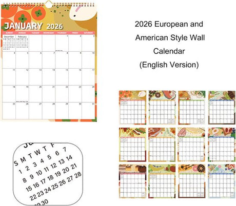Calendar 2026 - Hangable 12 Months - Calendar - With wire-o-binding - Yearly calendar - Monthly planner - Wall calendar - 37 x 30cm - Nutrition patterns