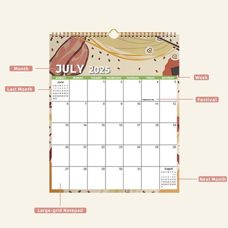 Calendar 2026 - Hangable 12 Months - Calendar - With wire-o-binding - Yearly calendar - Monthly planner - Wall calendar - 37 x 30cm - Nutrition patterns