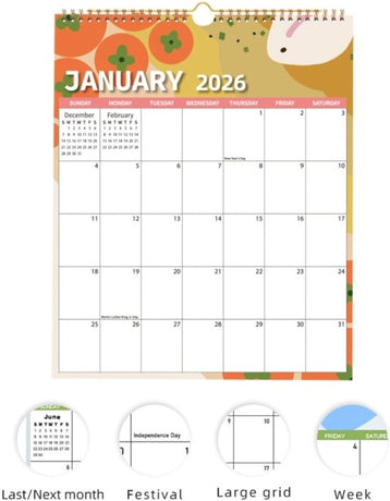Calendar 2026 - Hangable 12 Months - Calendar - With wire-o-binding - Yearly calendar - Monthly planner - Wall calendar - 37 x 30cm - Nutrition patterns