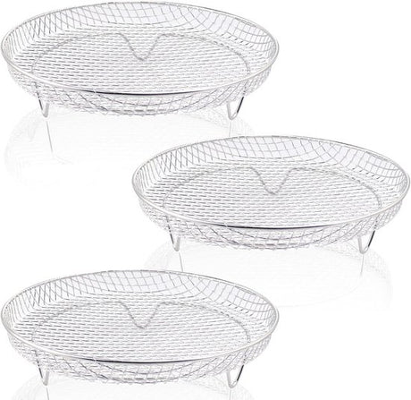 Multi-layer air fryer rack (3 round layers) - Air fryer baking pan - Air fryer grid - 304 stainless steel - Safe to use in air fryers, steam ovens, regular ovens and dishwashers - 20.3 cm - Silver