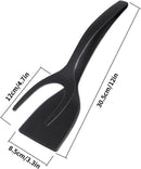 Set of 2 Food Tongs - 2-in-1 Flipper/Deep Fryer - Egg Flipper - Spatula with Clip - Egg Flipper, Kitchen Tools for Home - Black
