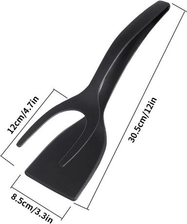 Set of 2 Food Tongs - 2-in-1 Flipper/Deep Fryer - Egg Flipper - Spatula with Clip - Egg Flipper, Kitchen Tools for Home - Black