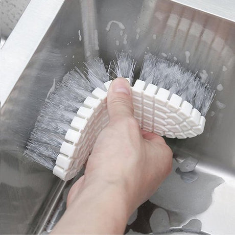 Brush - Multifunctional cleaning brush - Sturdy hand brush with stiff bristles - Multiple flexible brush heads - Suitable for cleaning bathtubs, kitchens, faucets and corners - Set of 2 - White
