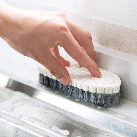 Brush - Multifunctional cleaning brush - Sturdy hand brush with stiff bristles - Multiple flexible brush heads - Suitable for cleaning bathtubs, kitchens, faucets and corners - Set of 2 - White