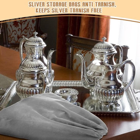 6 Silver Storage Bags – Fabric Protective Bags for Jewelry, Silverware, and Cutlery – Reusable (Dark Gray, 40 x 50 cm)