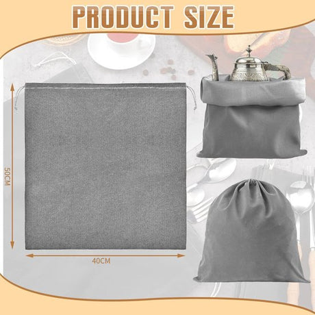 6 Silver Storage Bags – Fabric Protective Bags for Jewelry, Silverware, and Cutlery – Reusable (Dark Gray, 40 x 50 cm)