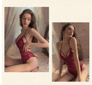 Sexy lingerie - Floral lace bodysuit - Halter neck - Open back - Seductive lingerie - One size - Red