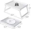 Folding table - Multifunctional folding table for home - Folding bamboo bedside table - Can be used as a dining table, TV table, laptop table, snack table, sofa table or work table - White