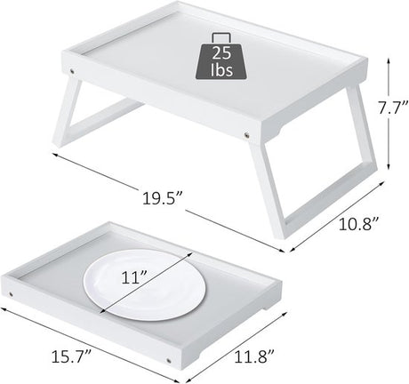 Folding table - Multifunctional folding table for home - Folding bamboo bedside table - Can be used as a dining table, TV table, laptop table, snack table, sofa table or work table - White