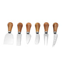 Cheese Knives Set – Portable for Picnic, 4.9 Inches with Wooden Handle, Silver, Set of 6